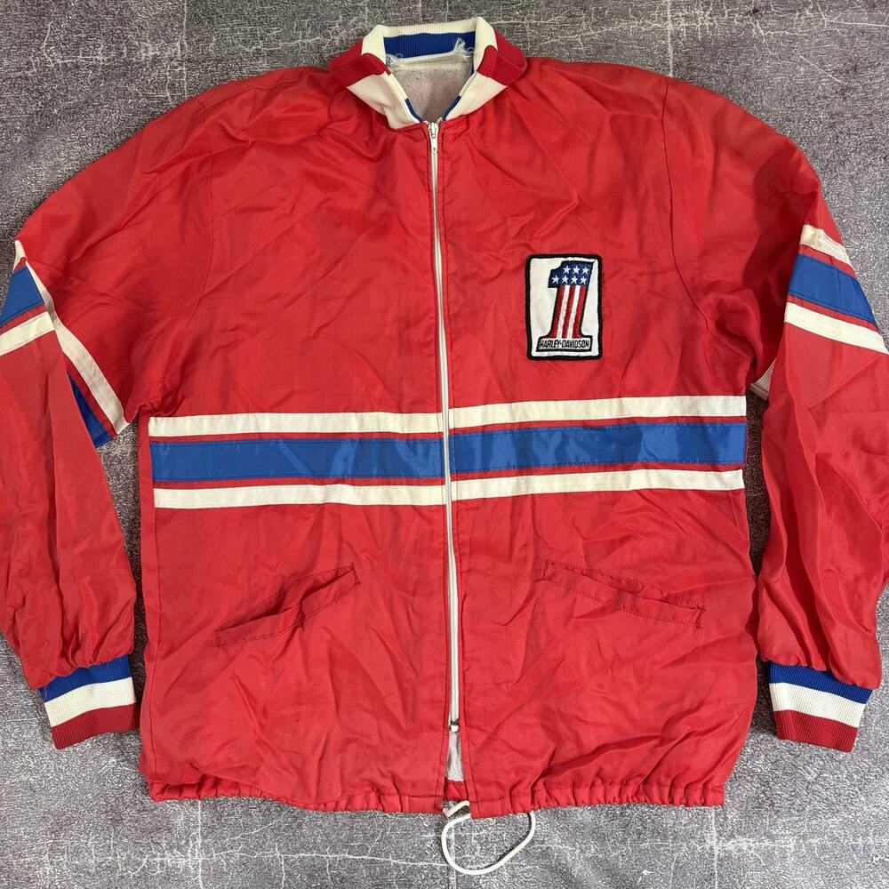 Men's Vintage 70's Harley Davidson Motorcycles Red 1 AMF Windbreaker Jacket Sz L